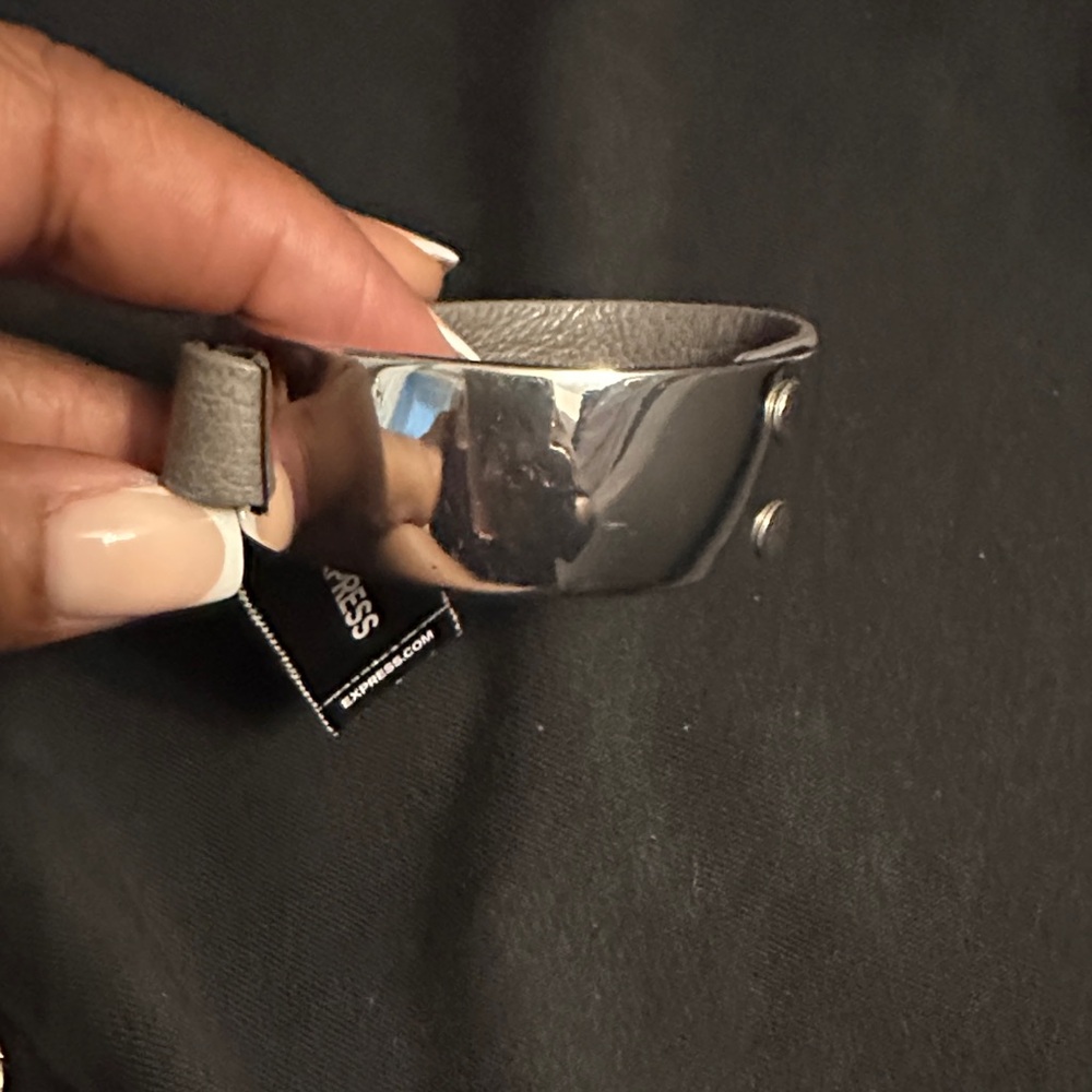 Express Gray Leather Bracelet with Snap Closure